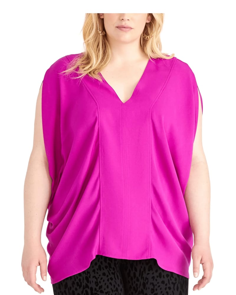 Front of a model wearing a size 2X Rachel Roy Women's Plus Rima Pintuck Pleated Blouse Purple Size 2X in Purple by Rachel Roy. | dia_product_style_image_id:311471